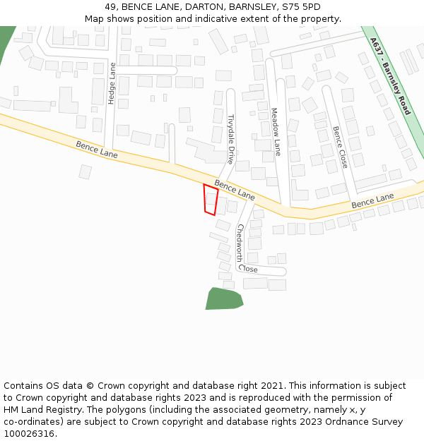 49, BENCE LANE, DARTON, BARNSLEY, S75 5PD: Location map and indicative extent of plot