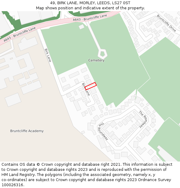 49, BIRK LANE, MORLEY, LEEDS, LS27 0ST: Location map and indicative extent of plot