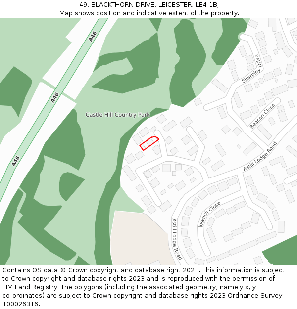 49, BLACKTHORN DRIVE, LEICESTER, LE4 1BJ: Location map and indicative extent of plot