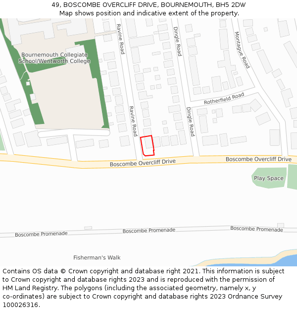 49, BOSCOMBE OVERCLIFF DRIVE, BOURNEMOUTH, BH5 2DW: Location map and indicative extent of plot