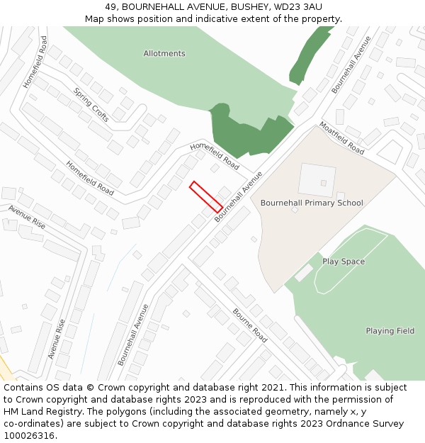49, BOURNEHALL AVENUE, BUSHEY, WD23 3AU: Location map and indicative extent of plot