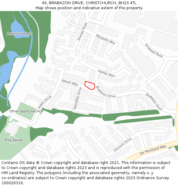 49, BRABAZON DRIVE, CHRISTCHURCH, BH23 4TL: Location map and indicative extent of plot