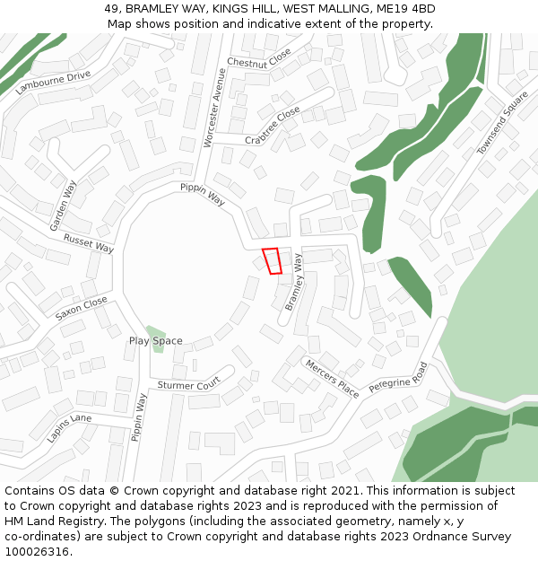 49, BRAMLEY WAY, KINGS HILL, WEST MALLING, ME19 4BD: Location map and indicative extent of plot