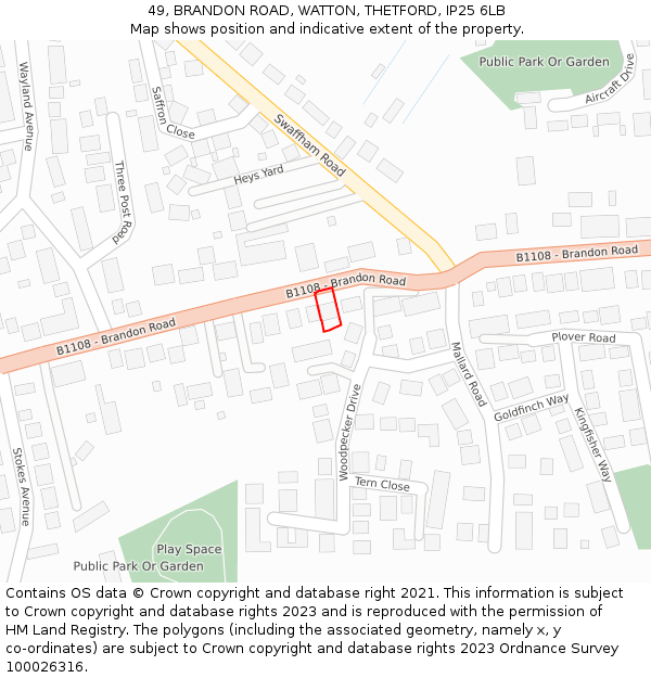 49, BRANDON ROAD, WATTON, THETFORD, IP25 6LB: Location map and indicative extent of plot