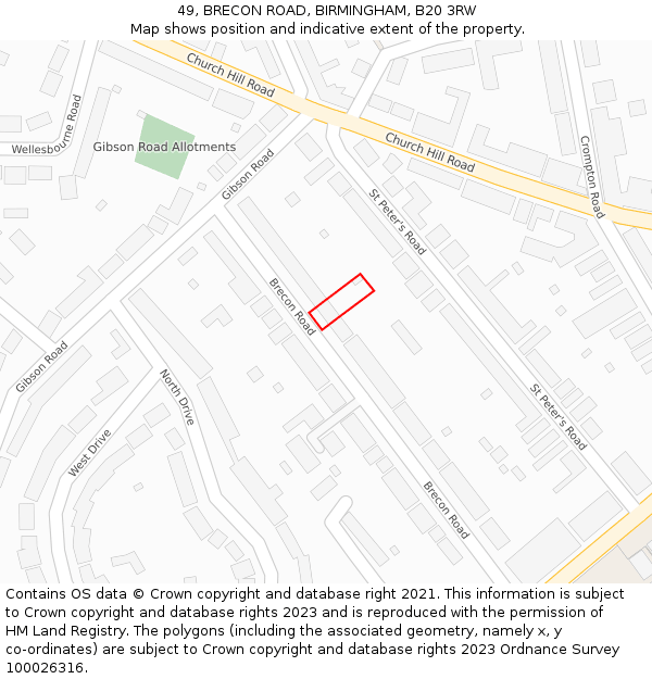 49, BRECON ROAD, BIRMINGHAM, B20 3RW: Location map and indicative extent of plot