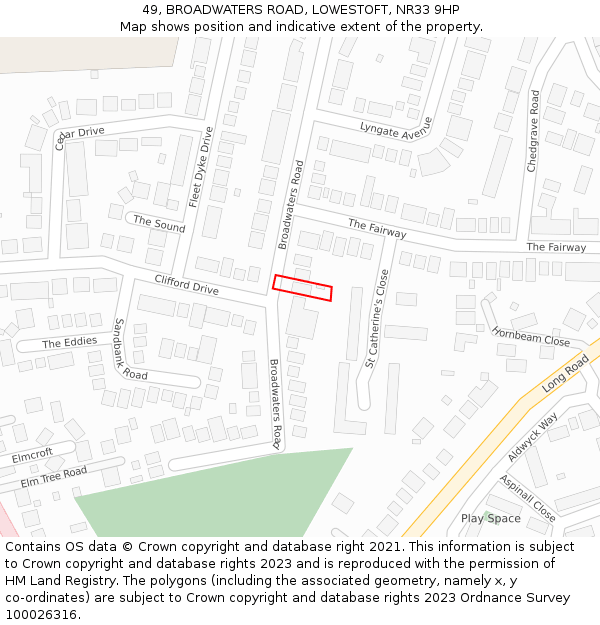 49, BROADWATERS ROAD, LOWESTOFT, NR33 9HP: Location map and indicative extent of plot