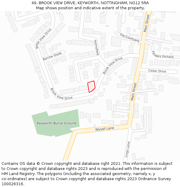 49, BROOK VIEW DRIVE, KEYWORTH, NOTTINGHAM, NG12 5RA: Location map and indicative extent of plot