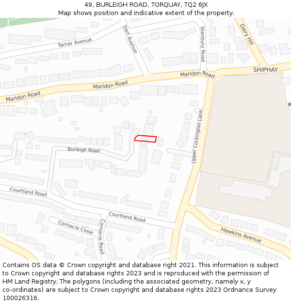 49, BURLEIGH ROAD, TORQUAY, TQ2 6JX: Location map and indicative extent of plot