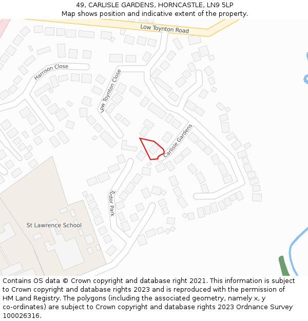 49, CARLISLE GARDENS, HORNCASTLE, LN9 5LP: Location map and indicative extent of plot