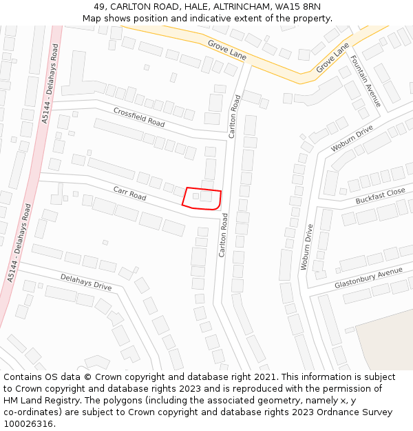 49, CARLTON ROAD, HALE, ALTRINCHAM, WA15 8RN: Location map and indicative extent of plot