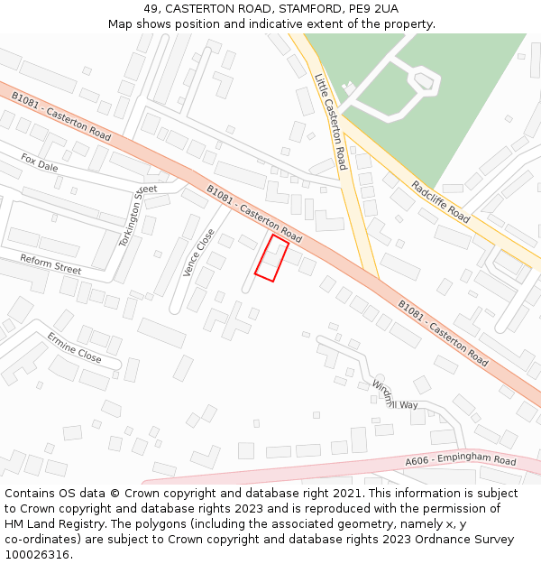 49, CASTERTON ROAD, STAMFORD, PE9 2UA: Location map and indicative extent of plot