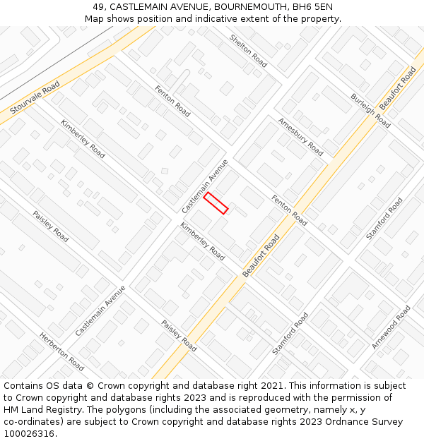 49, CASTLEMAIN AVENUE, BOURNEMOUTH, BH6 5EN: Location map and indicative extent of plot