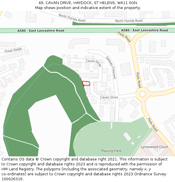 49, CAVAN DRIVE, HAYDOCK, ST HELENS, WA11 0GN: Location map and indicative extent of plot