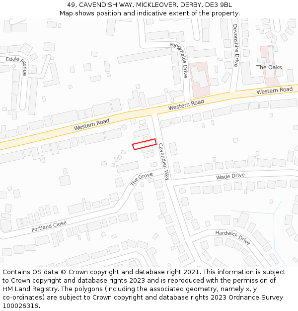 49, CAVENDISH WAY, MICKLEOVER, DERBY, DE3 9BL: Location map and indicative extent of plot