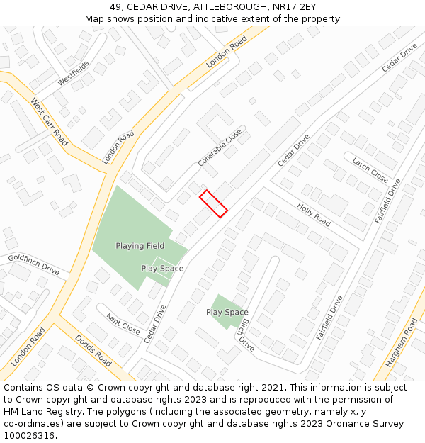 49, CEDAR DRIVE, ATTLEBOROUGH, NR17 2EY: Location map and indicative extent of plot