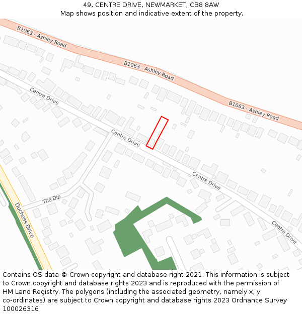 49, CENTRE DRIVE, NEWMARKET, CB8 8AW: Location map and indicative extent of plot