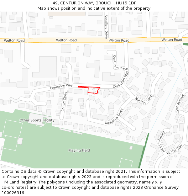 49, CENTURION WAY, BROUGH, HU15 1DF: Location map and indicative extent of plot