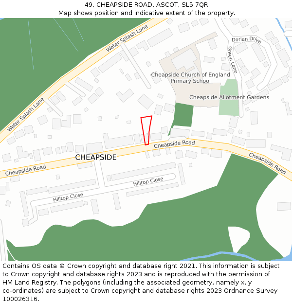 49, CHEAPSIDE ROAD, ASCOT, SL5 7QR: Location map and indicative extent of plot