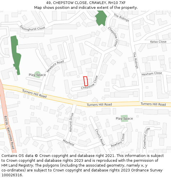 49, CHEPSTOW CLOSE, CRAWLEY, RH10 7XF: Location map and indicative extent of plot