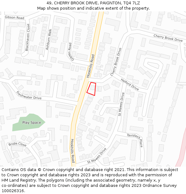 49, CHERRY BROOK DRIVE, PAIGNTON, TQ4 7LZ: Location map and indicative extent of plot