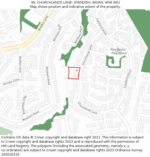 49, CHURCHLANDS LANE, STANDISH, WIGAN, WN6 0XU: Location map and indicative extent of plot