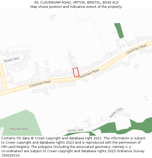 49, CLAVERHAM ROAD, YATTON, BRISTOL, BS49 4LD: Location map and indicative extent of plot