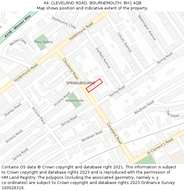 49, CLEVELAND ROAD, BOURNEMOUTH, BH1 4QB: Location map and indicative extent of plot