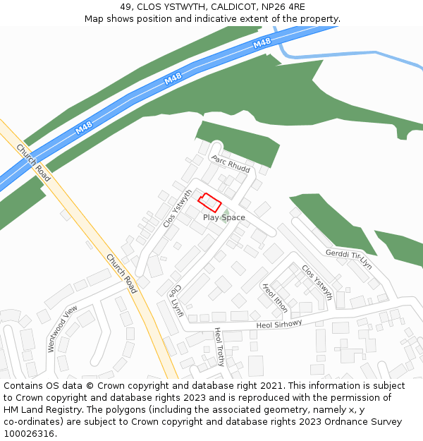 49, CLOS YSTWYTH, CALDICOT, NP26 4RE: Location map and indicative extent of plot