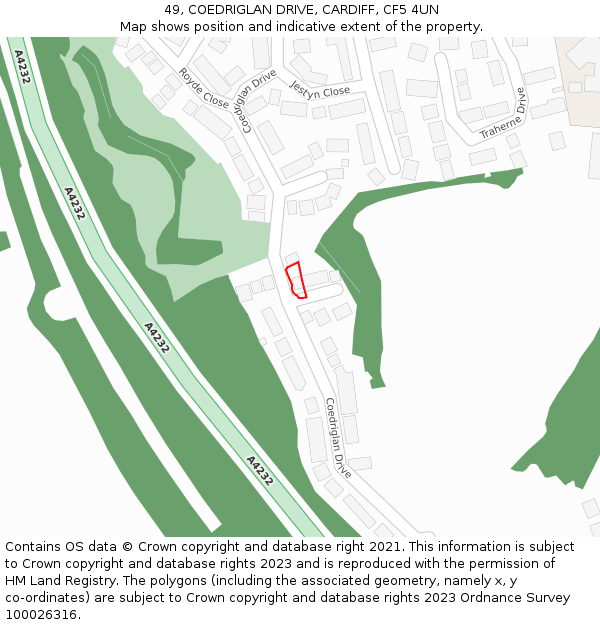 49, COEDRIGLAN DRIVE, CARDIFF, CF5 4UN: Location map and indicative extent of plot