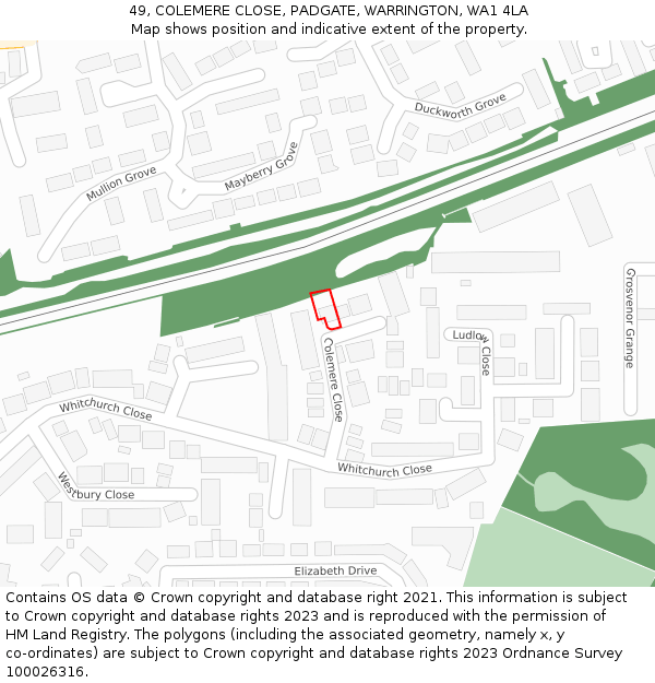 49, COLEMERE CLOSE, PADGATE, WARRINGTON, WA1 4LA: Location map and indicative extent of plot
