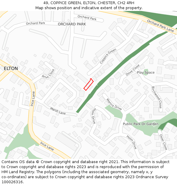 49, COPPICE GREEN, ELTON, CHESTER, CH2 4RH: Location map and indicative extent of plot
