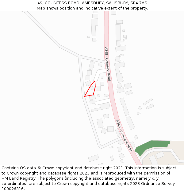 49, COUNTESS ROAD, AMESBURY, SALISBURY, SP4 7AS: Location map and indicative extent of plot