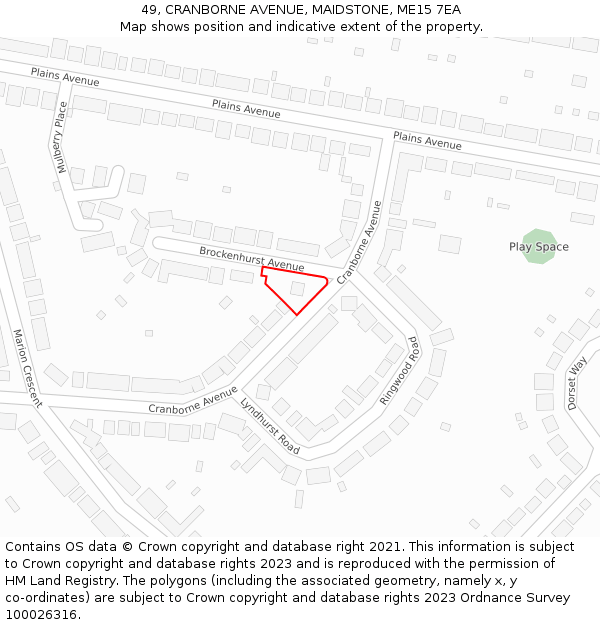 49, CRANBORNE AVENUE, MAIDSTONE, ME15 7EA: Location map and indicative extent of plot