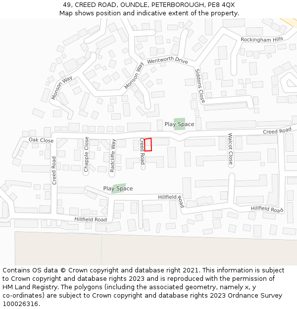 49, CREED ROAD, OUNDLE, PETERBOROUGH, PE8 4QX: Location map and indicative extent of plot