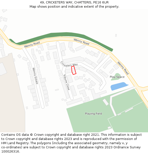 49, CRICKETERS WAY, CHATTERIS, PE16 6UR: Location map and indicative extent of plot