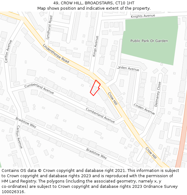 49, CROW HILL, BROADSTAIRS, CT10 1HT: Location map and indicative extent of plot
