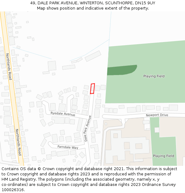 49, DALE PARK AVENUE, WINTERTON, SCUNTHORPE, DN15 9UY: Location map and indicative extent of plot