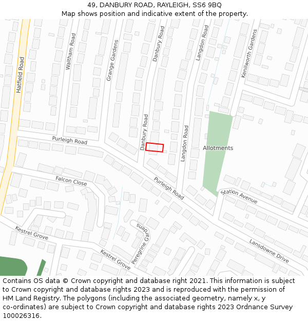49, DANBURY ROAD, RAYLEIGH, SS6 9BQ: Location map and indicative extent of plot