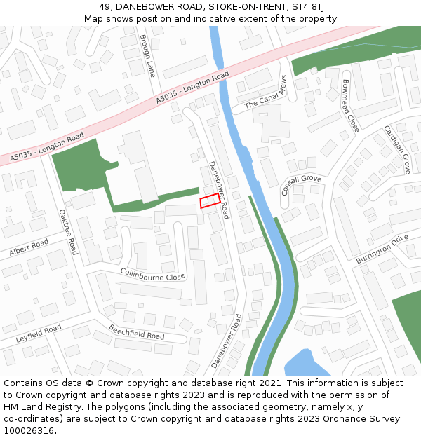 49, DANEBOWER ROAD, STOKE-ON-TRENT, ST4 8TJ: Location map and indicative extent of plot
