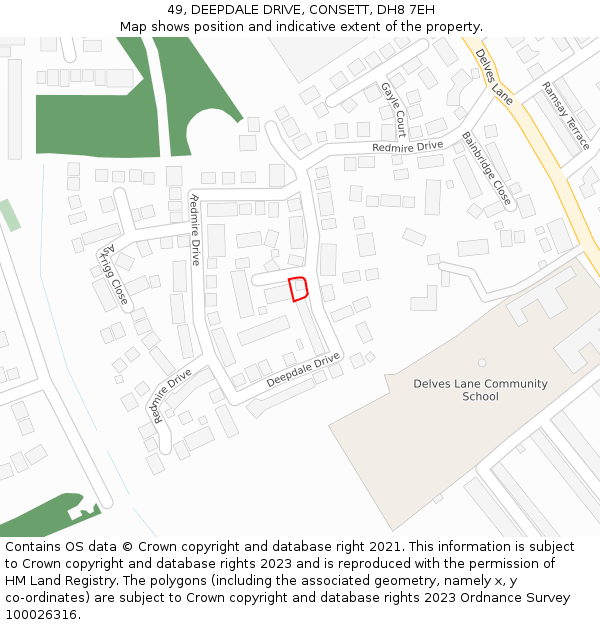 49, DEEPDALE DRIVE, CONSETT, DH8 7EH: Location map and indicative extent of plot