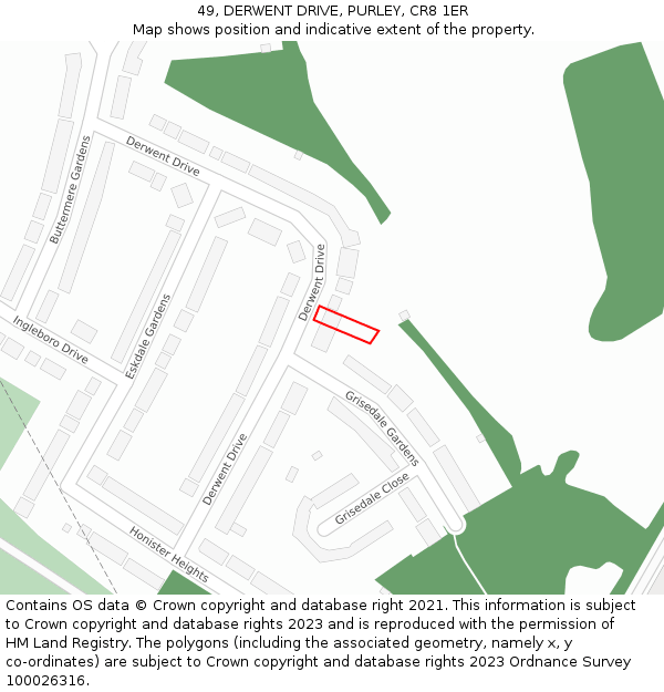 49, DERWENT DRIVE, PURLEY, CR8 1ER: Location map and indicative extent of plot