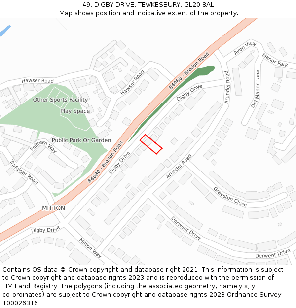 49, DIGBY DRIVE, TEWKESBURY, GL20 8AL: Location map and indicative extent of plot
