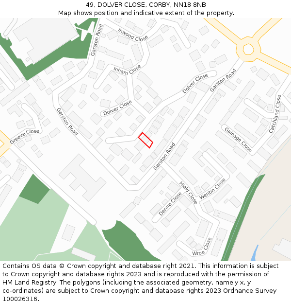 49, DOLVER CLOSE, CORBY, NN18 8NB: Location map and indicative extent of plot
