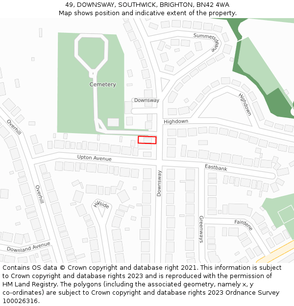 49, DOWNSWAY, SOUTHWICK, BRIGHTON, BN42 4WA: Location map and indicative extent of plot