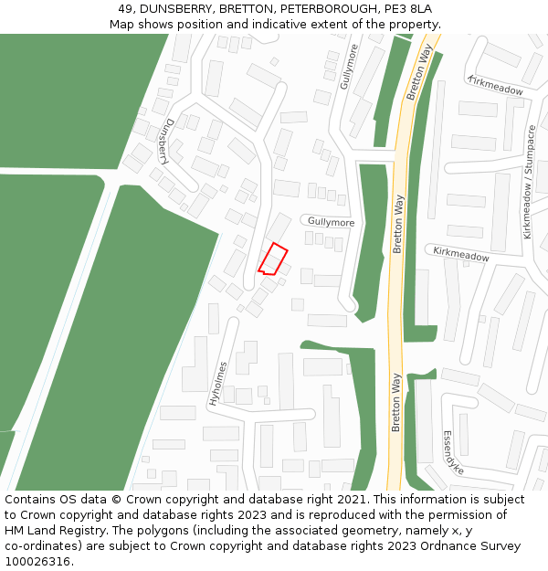 49, DUNSBERRY, BRETTON, PETERBOROUGH, PE3 8LA: Location map and indicative extent of plot