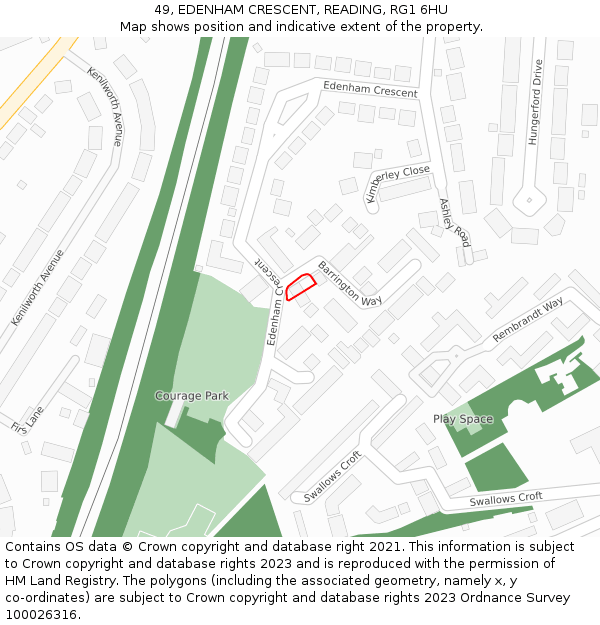 49, EDENHAM CRESCENT, READING, RG1 6HU: Location map and indicative extent of plot
