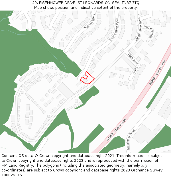 49, EISENHOWER DRIVE, ST LEONARDS-ON-SEA, TN37 7TQ: Location map and indicative extent of plot