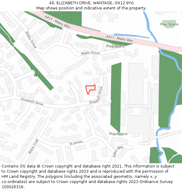 49, ELIZABETH DRIVE, WANTAGE, OX12 9YG: Location map and indicative extent of plot