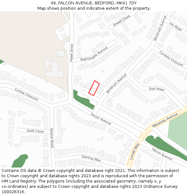 49, FALCON AVENUE, BEDFORD, MK41 7DY: Location map and indicative extent of plot