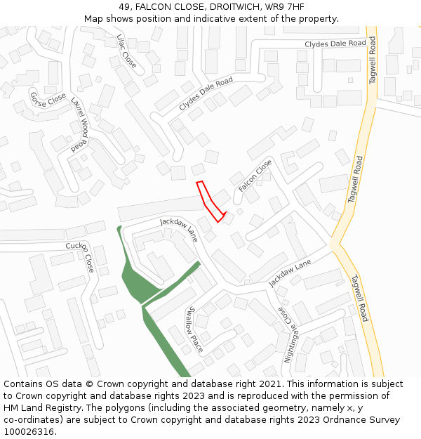 49, FALCON CLOSE, DROITWICH, WR9 7HF: Location map and indicative extent of plot